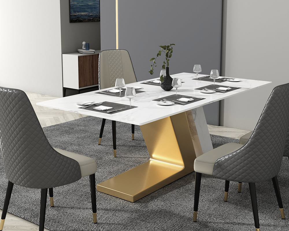 HMR Luxury 71" Rectangle Dining Table for 4-6 People - White/Brushed Gold