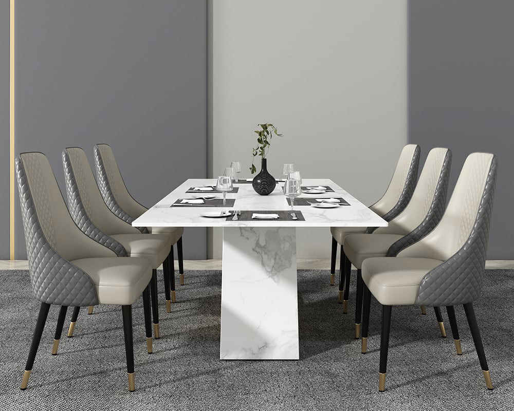HMR Luxury 71" Rectangle Dining Table for 4-6 People - White/Brushed Gold