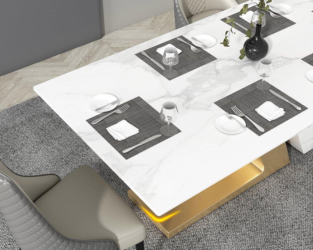 HMR Luxury 71" Rectangle Dining Table for 4-6 People - White/Brushed Gold