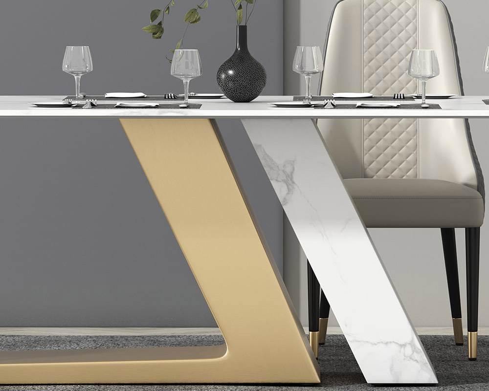 HMR Luxury 71" Rectangle Dining Table for 4-6 People - White/Brushed Gold