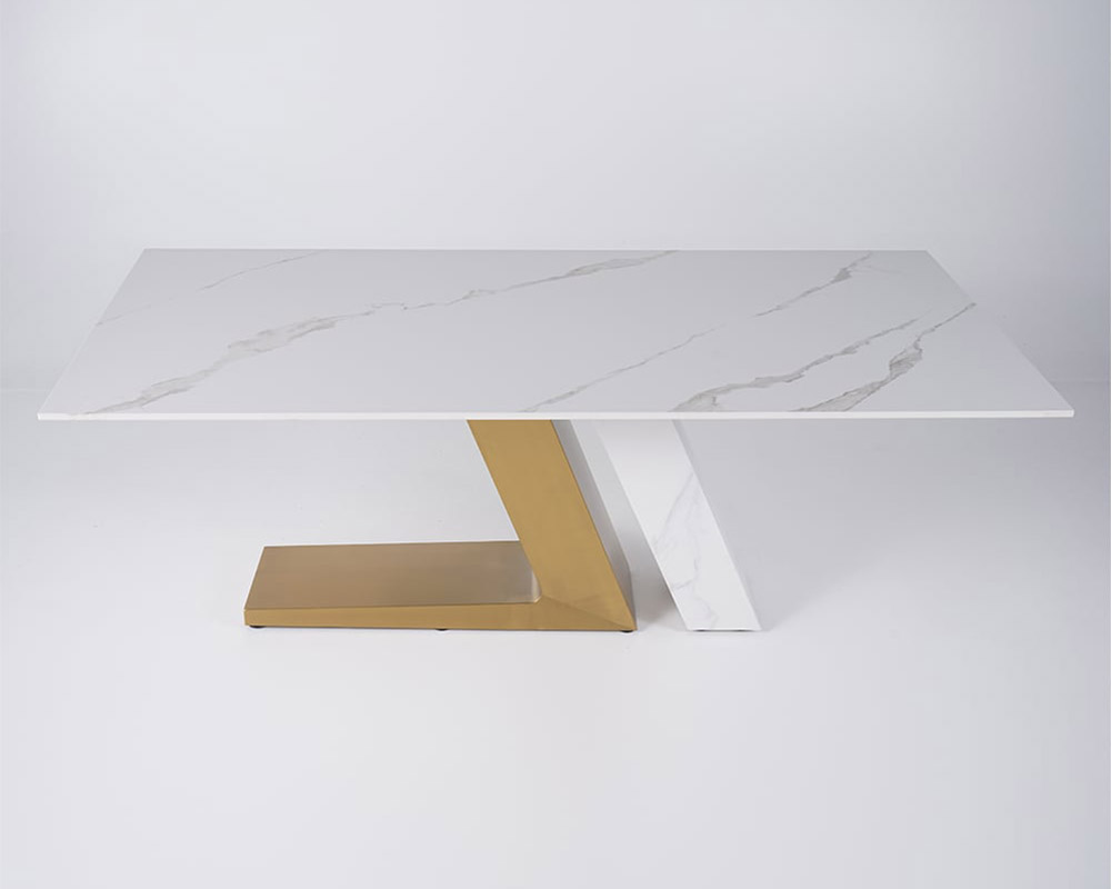 HMR Luxury 71" Rectangle Dining Table for 4-6 People - White/Brushed Gold