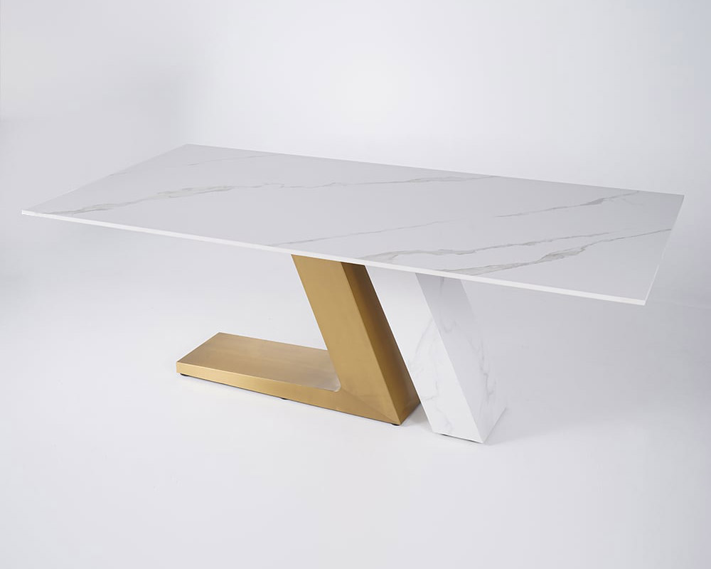 HMR Luxury 71" Rectangle Dining Table for 4-6 People - White/Brushed Gold