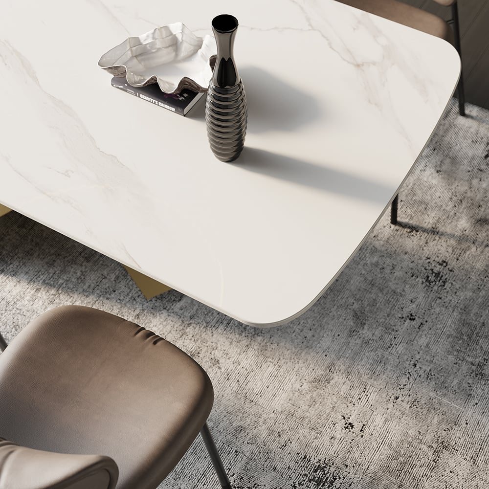 HMR Luxury Modern 70.9" Rectangle Dining Table for 4-6 People - White/Antique Brass, Sintered Stone