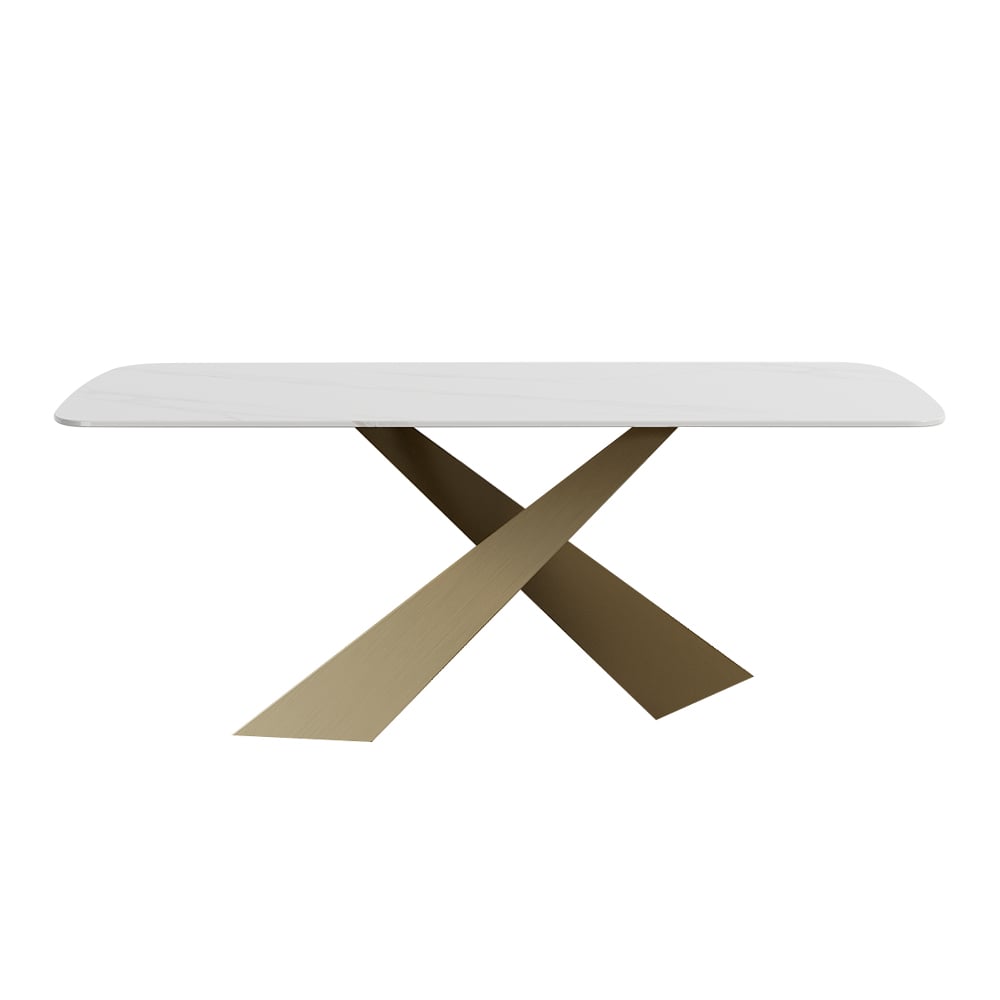 HMR Luxury Modern 70.9" Rectangle Dining Table for 4-6 People - White/Antique Brass, Sintered Stone
