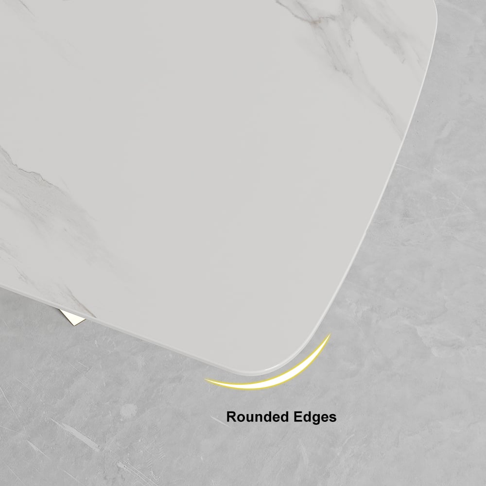 HMR Luxury Modern 70.9" Rectangle Dining Table for 4-6 People - White/Antique Brass, Sintered Stone