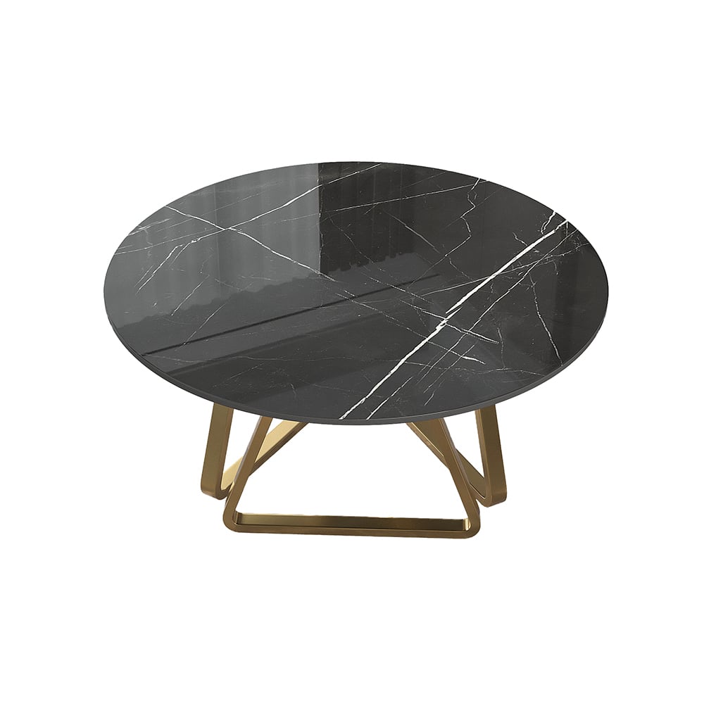 HMR Affordable Luxury Modern Round Sintered Stone Dining Table - Black, 53.1" (Seats 4-6 People)