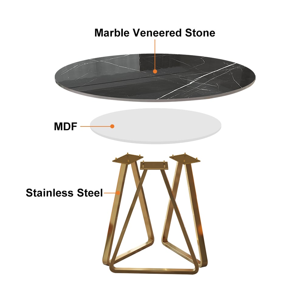 HMR Affordable Luxury Modern Round Sintered Stone Dining Table - Black, 53.1" (Seats 4-6 People)