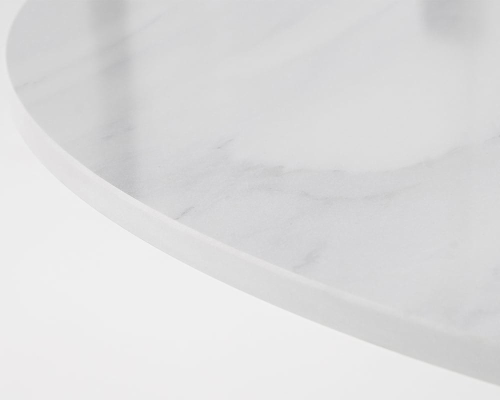 HMR - Round Table for Dining with Metal Base in Gold and White