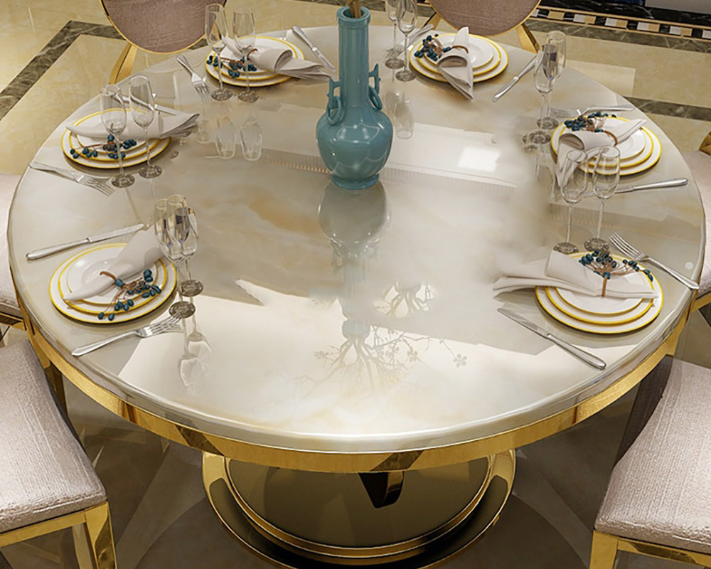HMR - Round Dining Table with Stainless Steel Base in 47"L, Beige