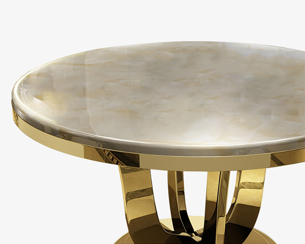 HMR - Round Dining Table with Stainless Steel Base in 47"L, Beige