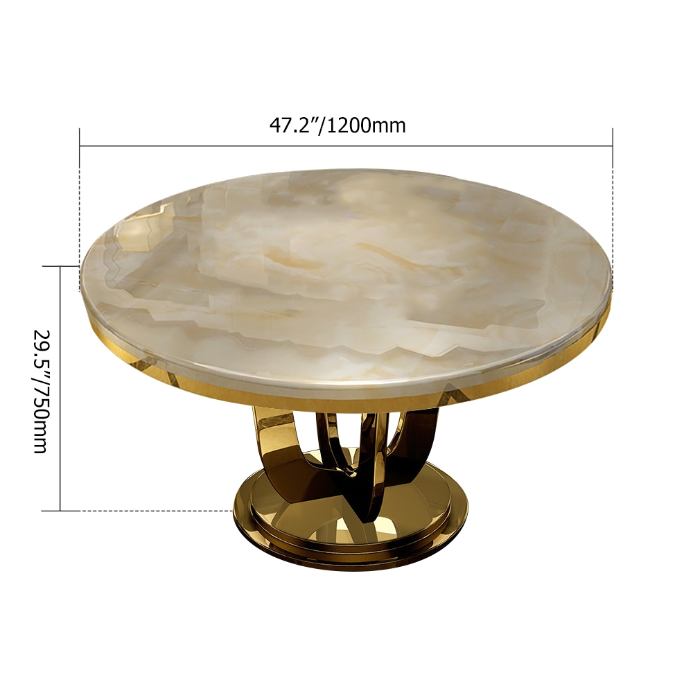 HMR - Round Dining Table with Stainless Steel Base in 47"L, Beige