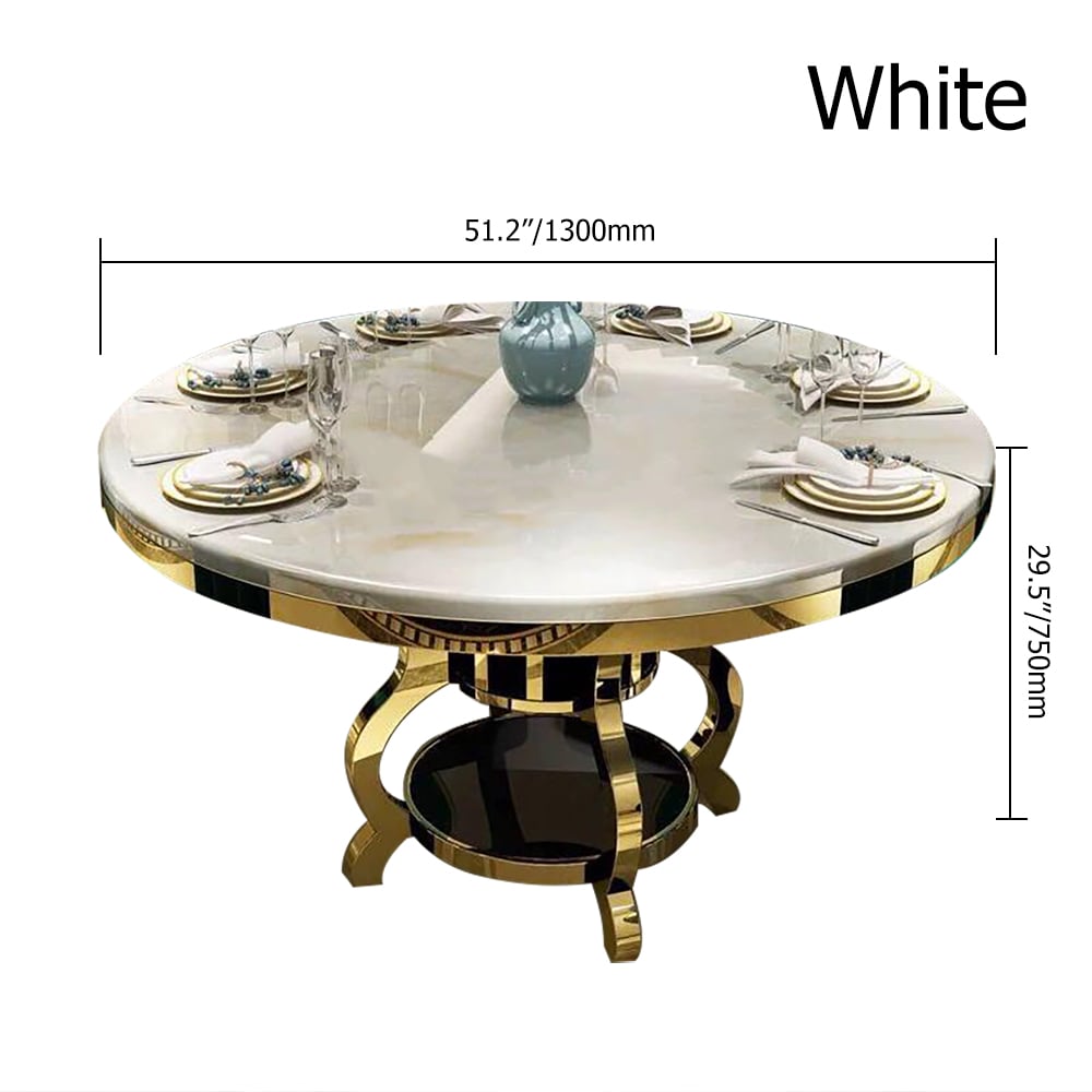 HMR - Round Dining Table with Stainless Steel Pedestal in 51"L, White