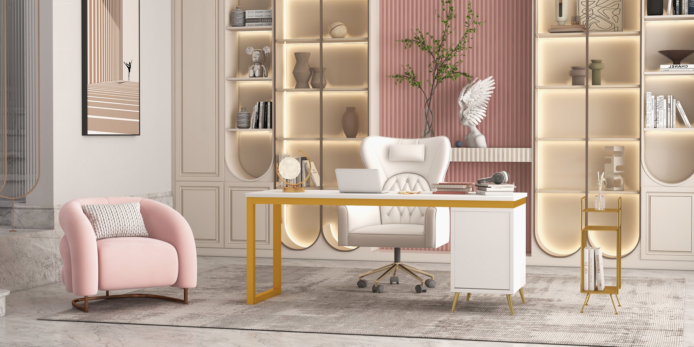 HMR - Mid-Century Rectangular 2-Shelf Bookcase in Gold