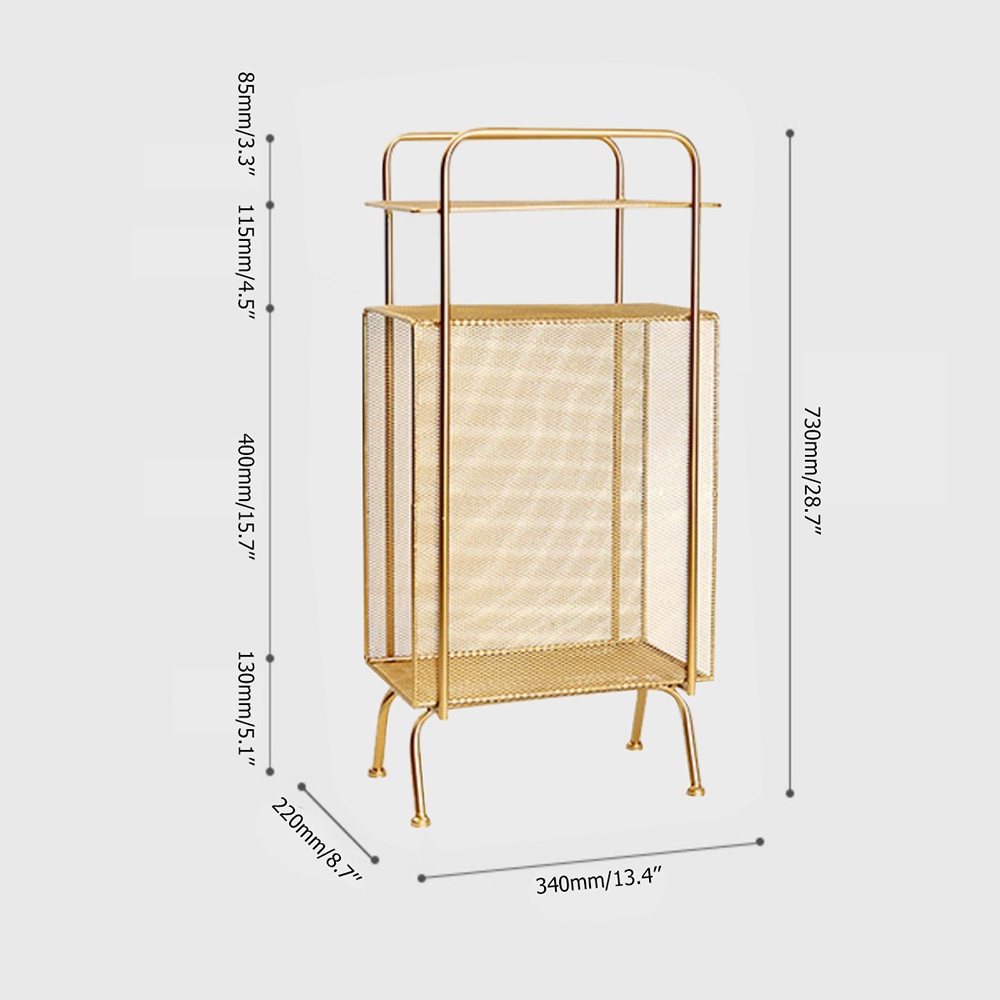 HMR - Mid-Century Rectangular 2-Shelf Bookcase in Gold