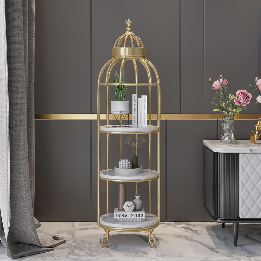 HMR - Bird Cage Shaped Plant Flower Stand in Gold