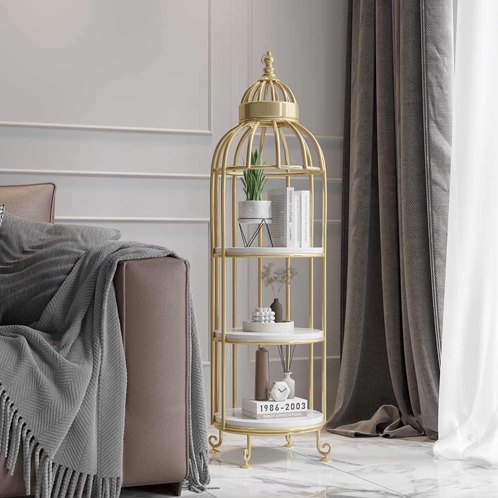 HMR - Bird Cage Shaped Plant Flower Stand in Gold