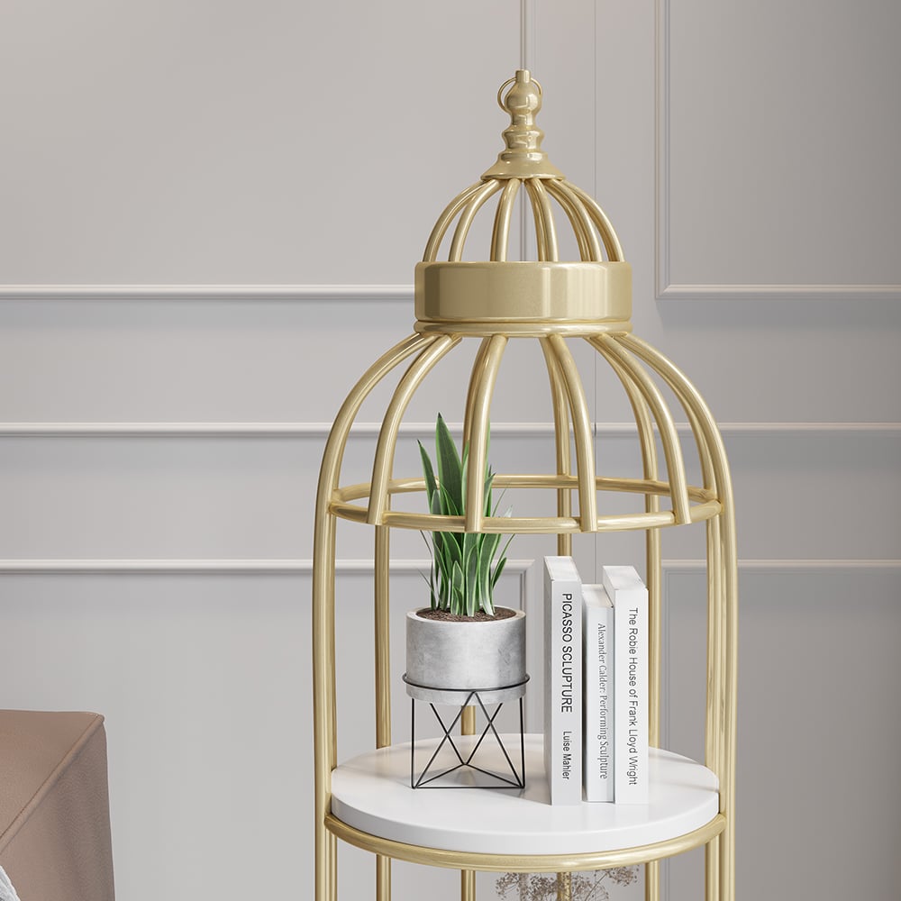 HMR - Bird Cage Shaped Plant Flower Stand in Gold