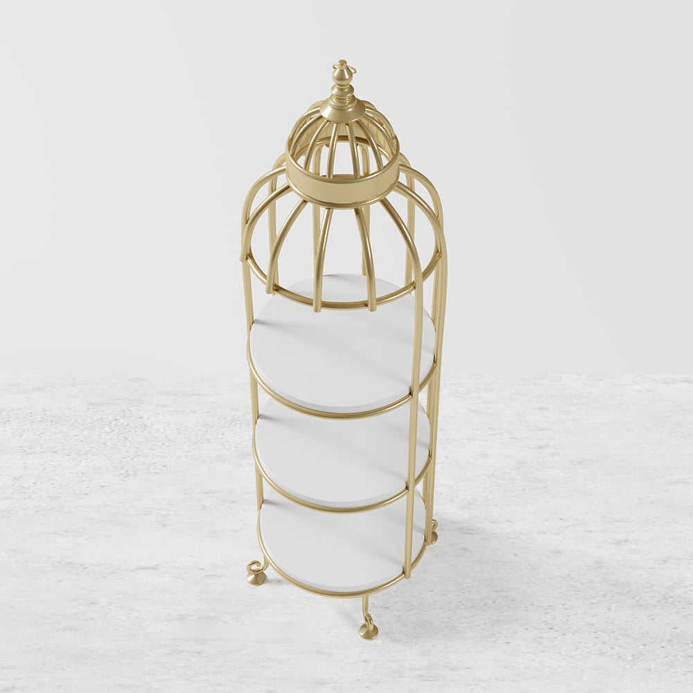HMR - Bird Cage Shaped Plant Flower Stand in Gold