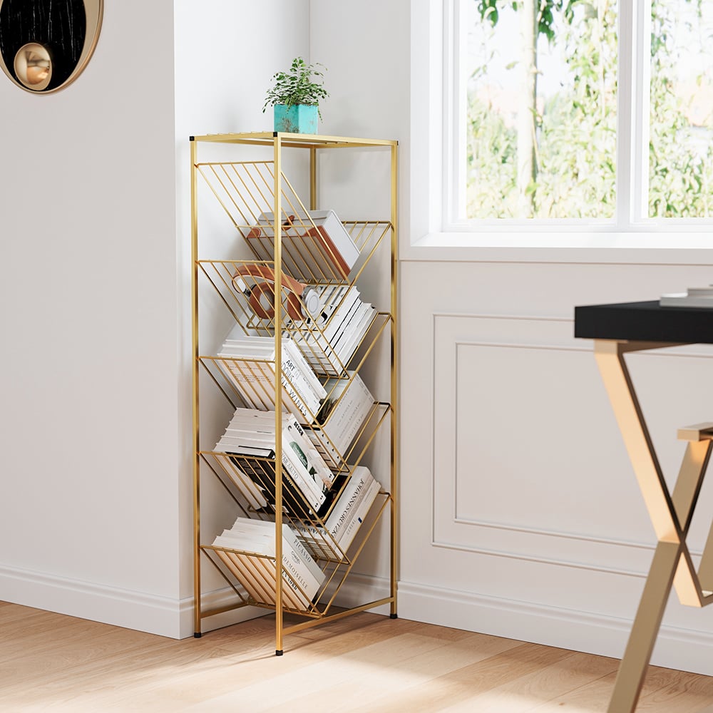 HMR - Mid-Century Rectangular Bookshelf in Gold