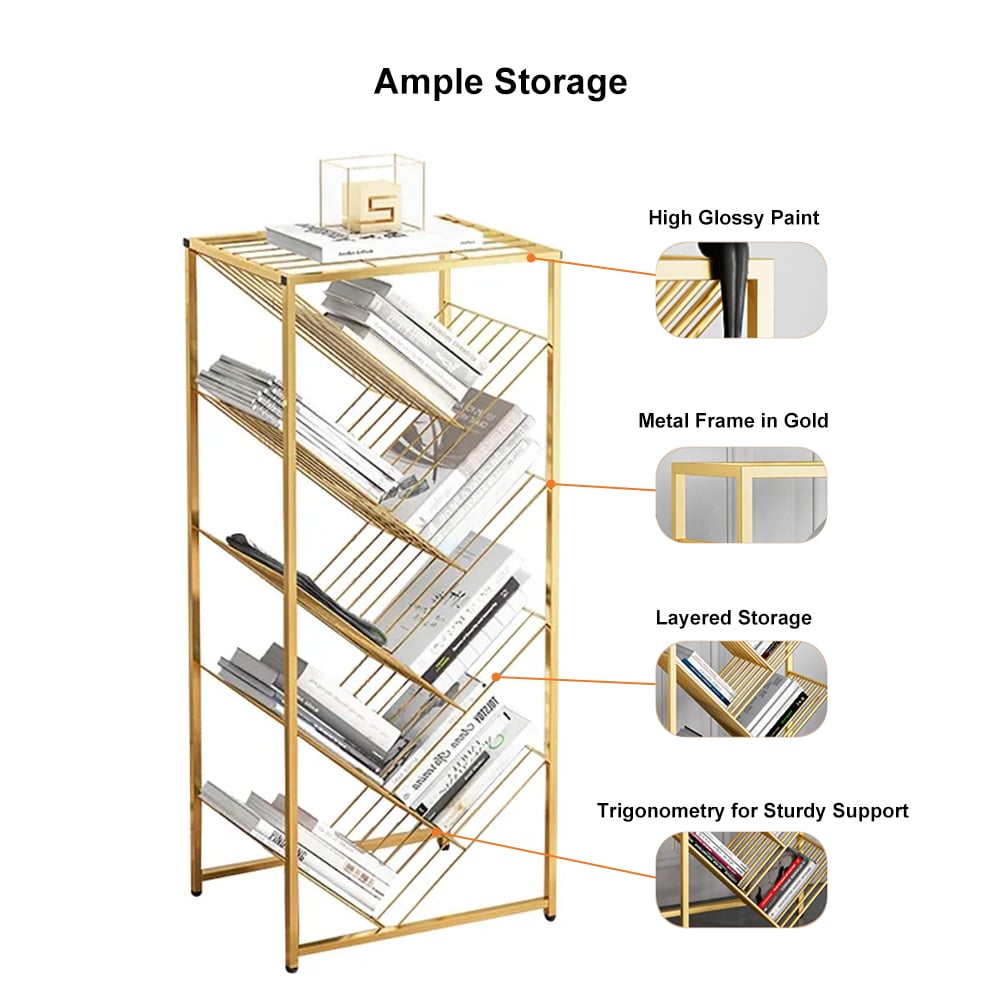 HMR - Mid-Century Rectangular Bookshelf in Gold
