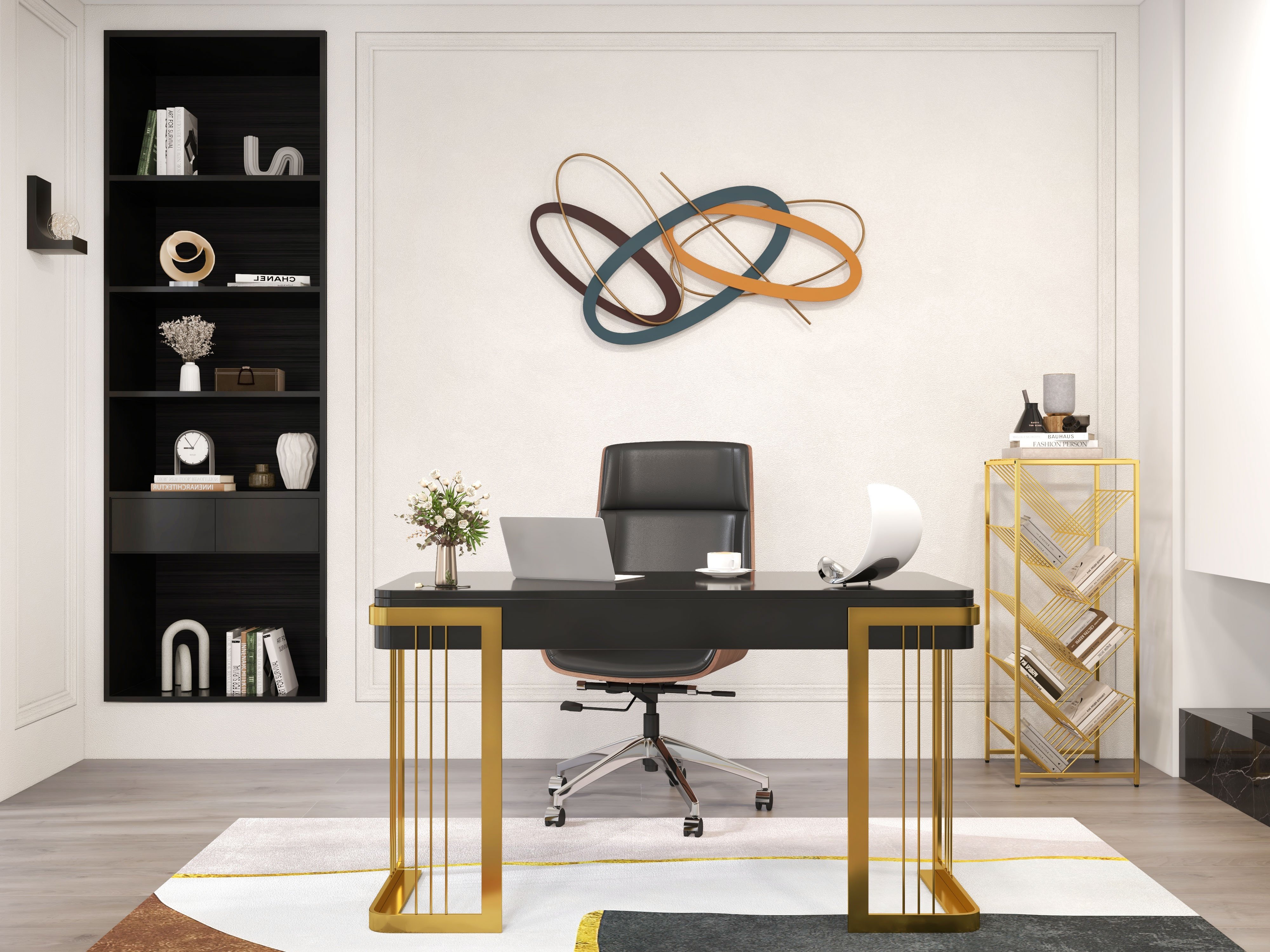 HMR - Mid-Century Rectangular Bookshelf in Gold