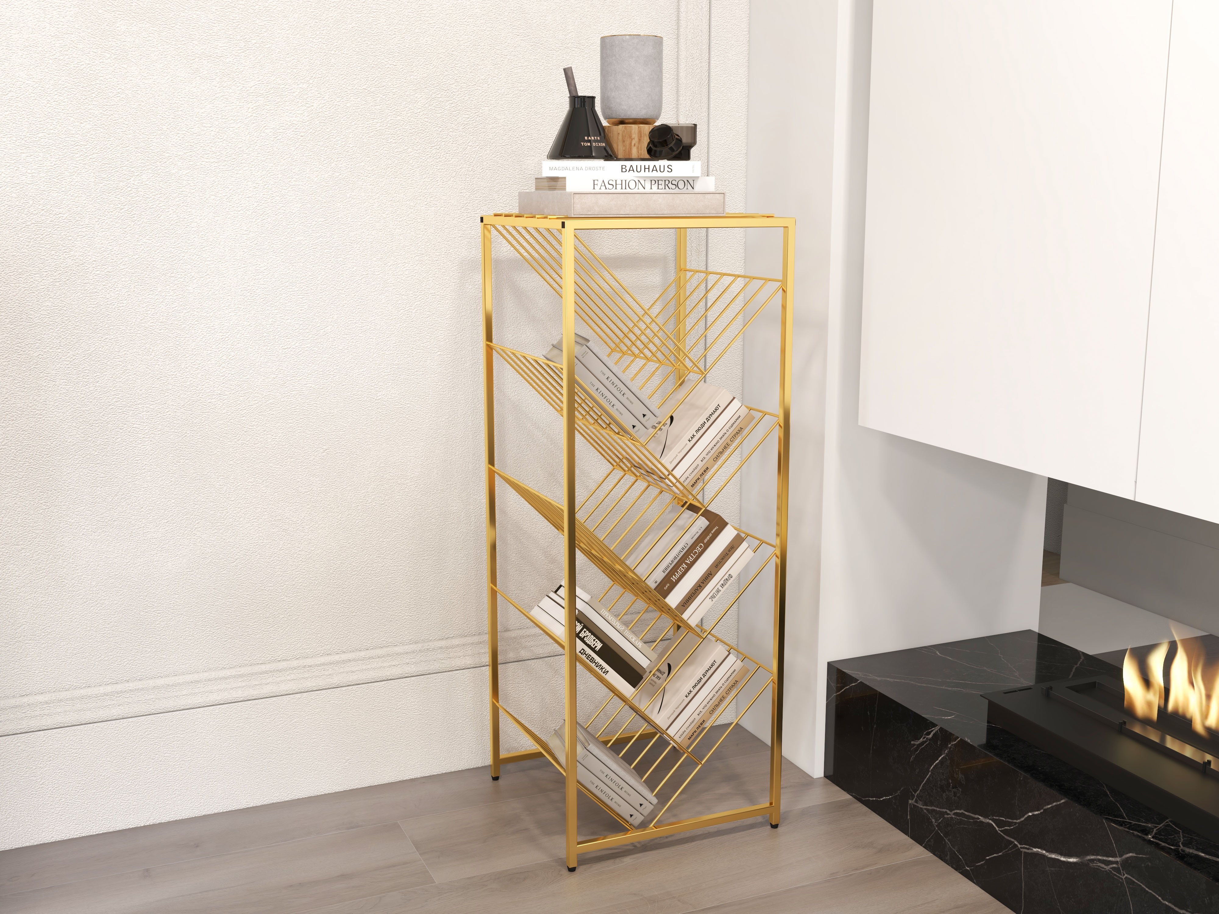 HMR - Mid-Century Rectangular Bookshelf in Gold