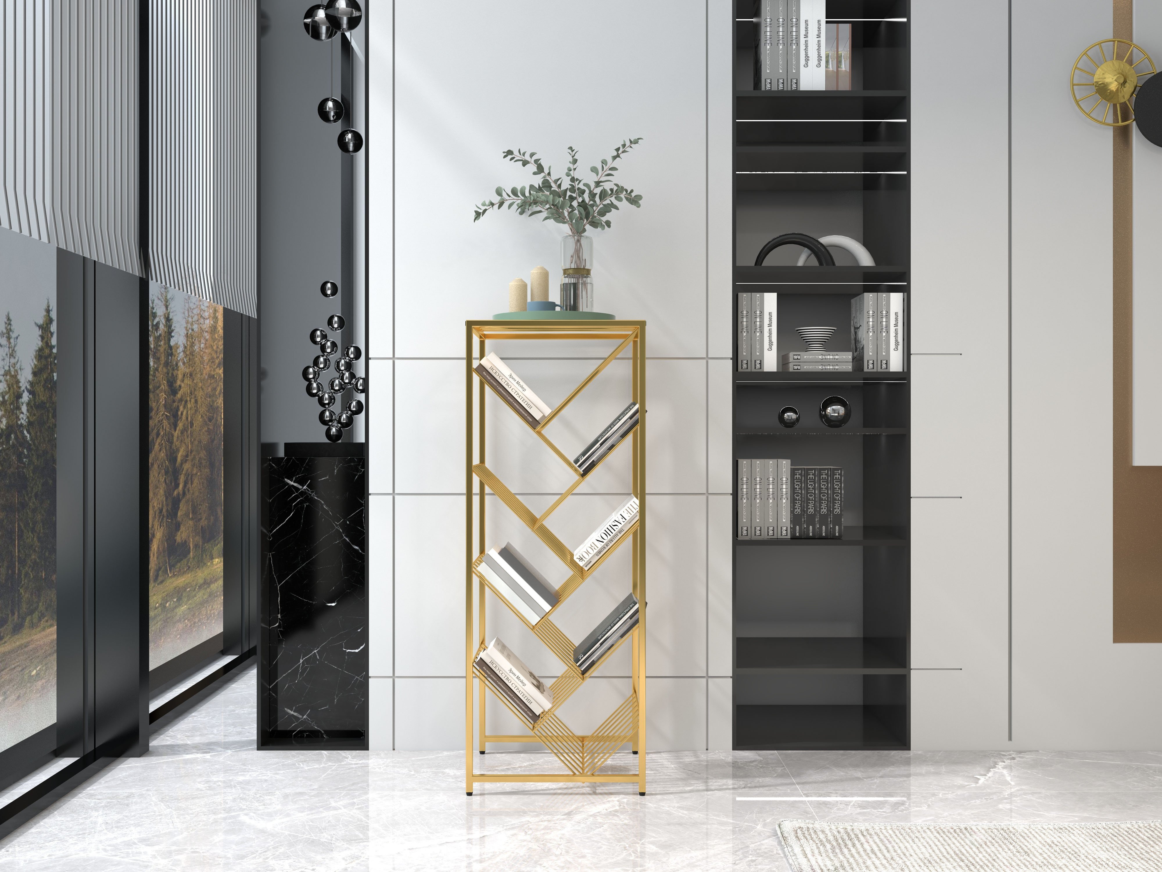 HMR - Mid-Century Rectangular Bookshelf in Gold