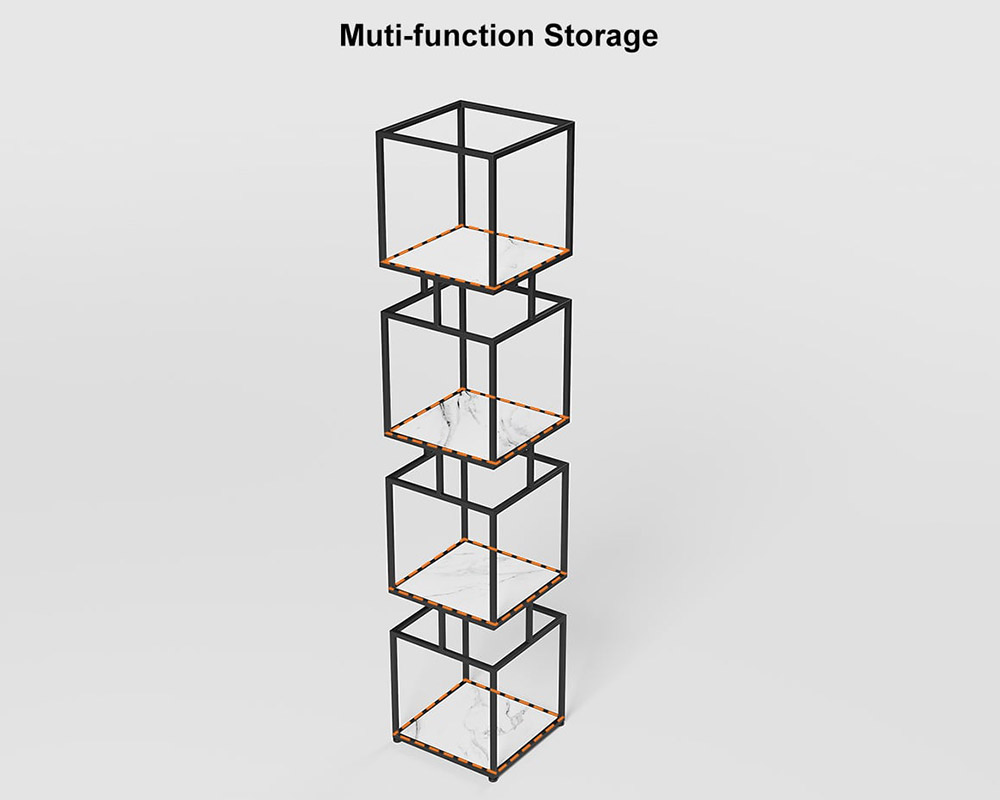 HMR Modern Cube 4-Tier Bookcase with Metal Tower Display - Black