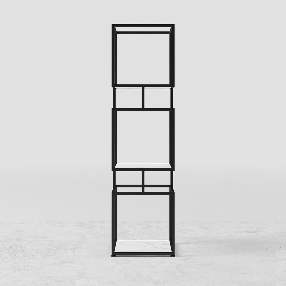 HMR Modern Cube 3-Tier Bookcase with Metal Tower Display - Black