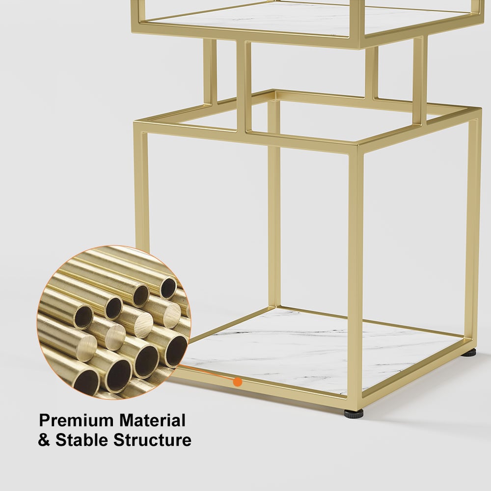 HMR Modern Cube 3-Tier Bookcase with Metal Tower Display - Gold