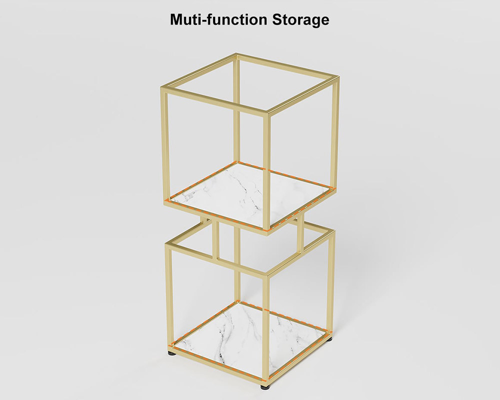 HMR Modern Cube 2-Tier Bookcase with Metal Tower Display - Gold