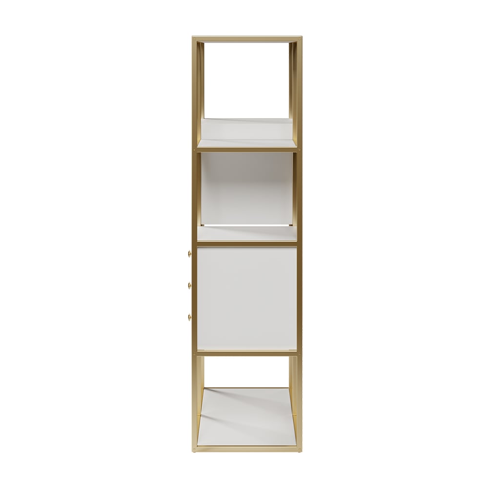 HMR - Geometric 6 Shelves and 6 Drawers Bookcase in White and Gold