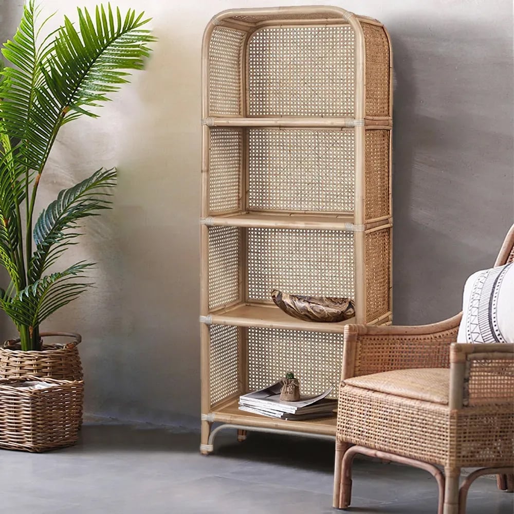 HMR - 59" Rattan Woven 4-Tier Display Bookshelf in Natural