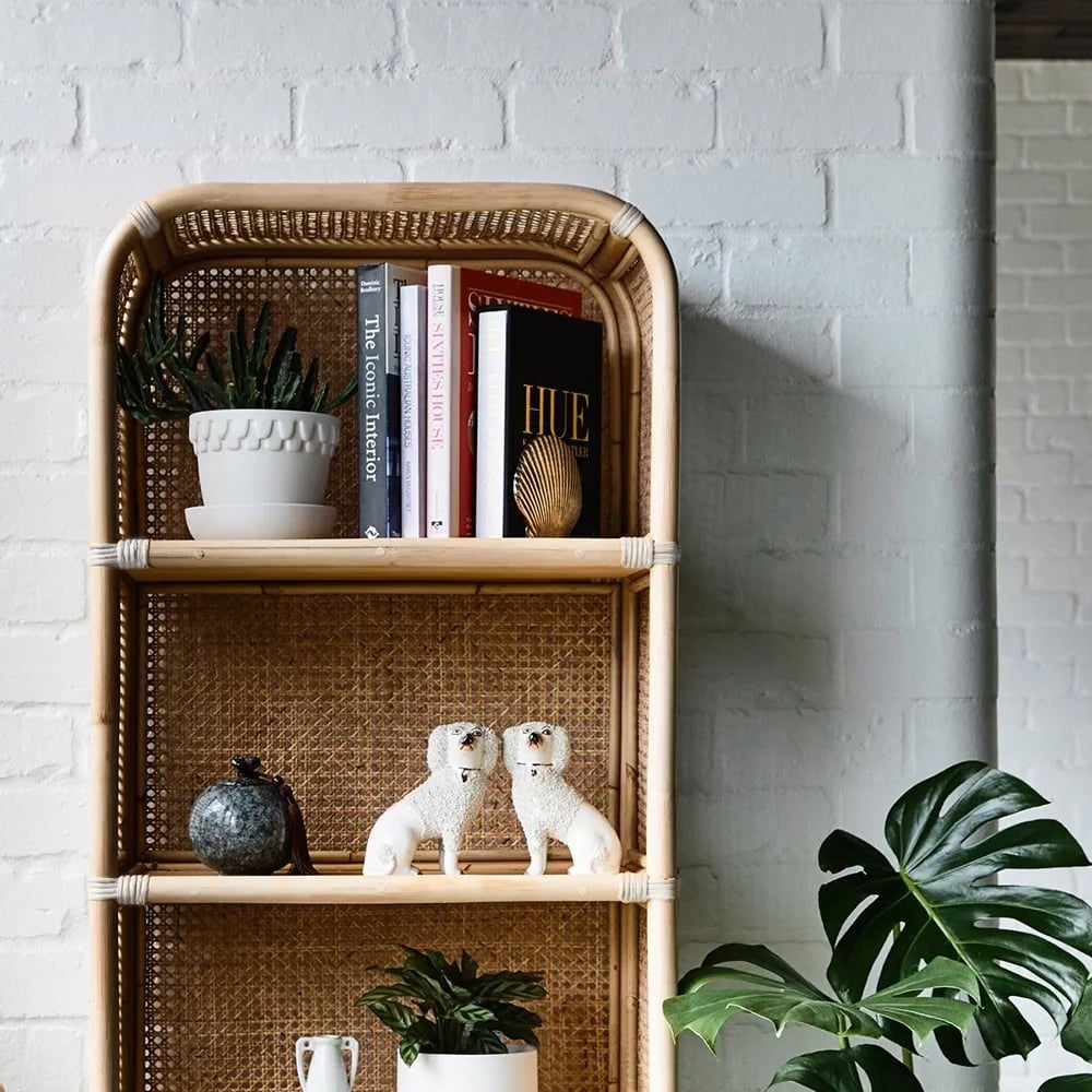 HMR - 59" Rattan Woven 4-Tier Display Bookshelf in Natural