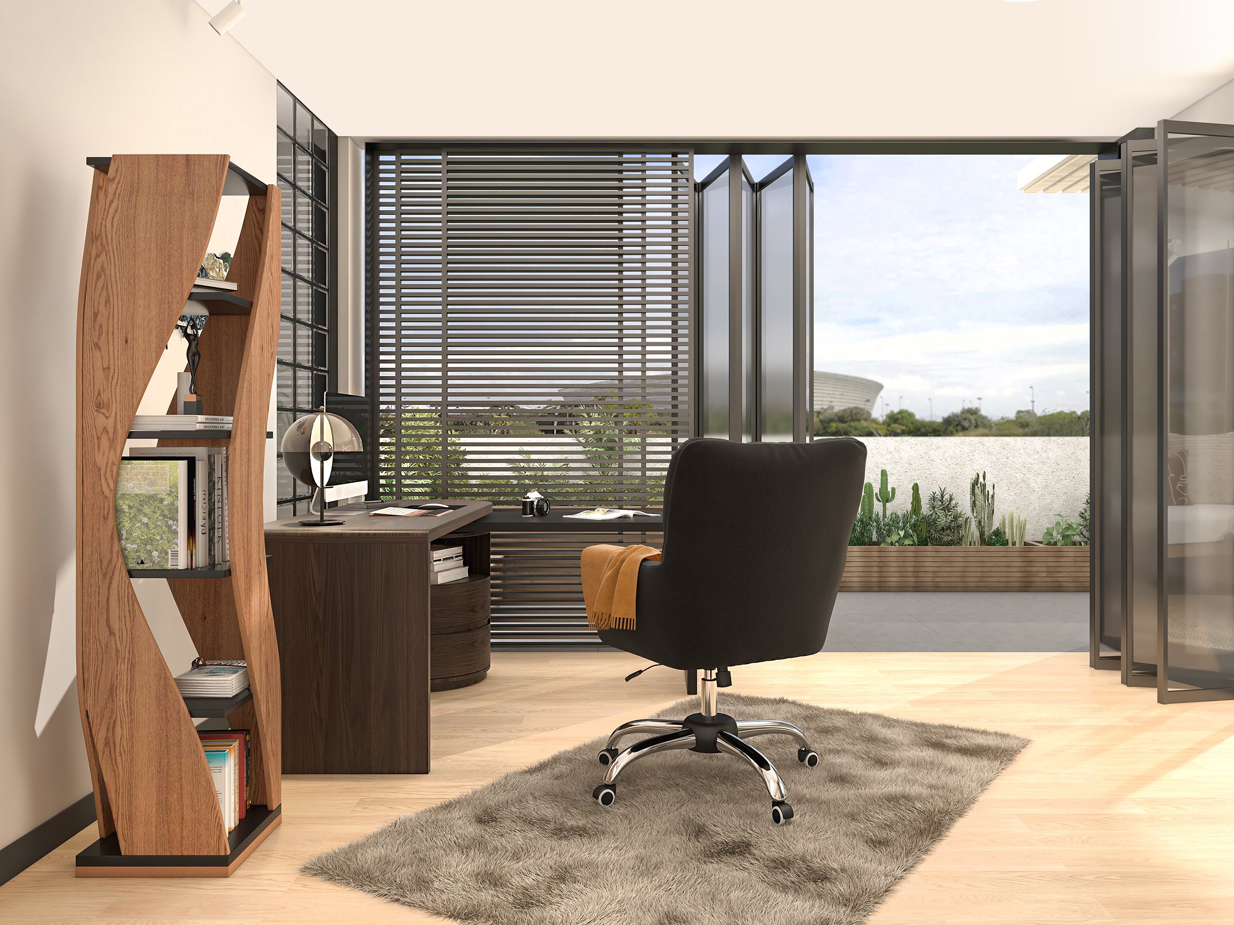 HMR Loft Geometric Narrow Bookshelf - Walnut