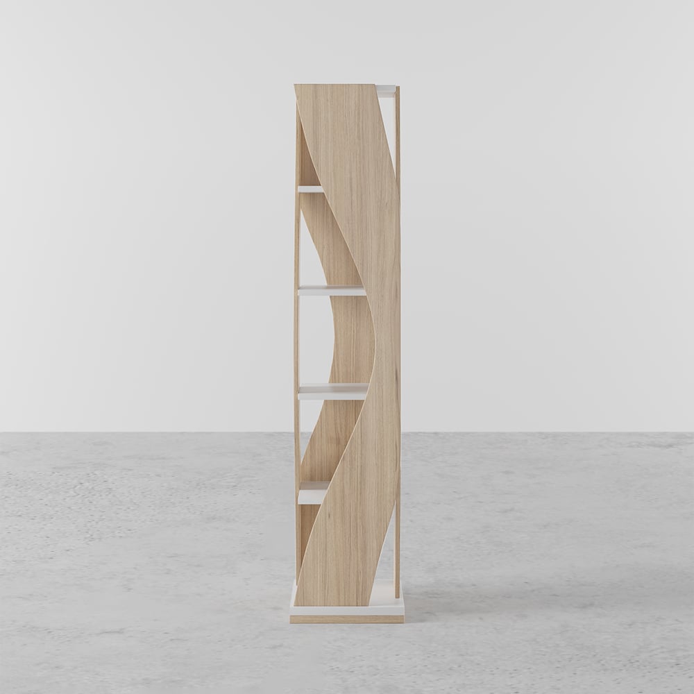 HMR Loft Geometric Narrow Bookshelf - White/Natural