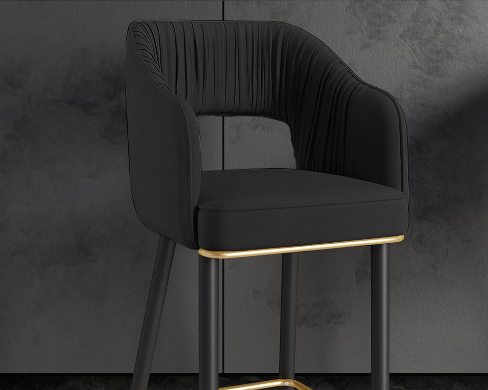 HMR Modern 43" Bar Stools with Velvet Upholstery - Black