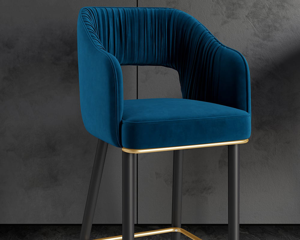HMR Modern 43" Bar Stools with Velvet Upholstery - Blue