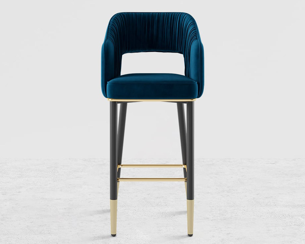 HMR Modern 43" Bar Stools with Velvet Upholstery - Blue
