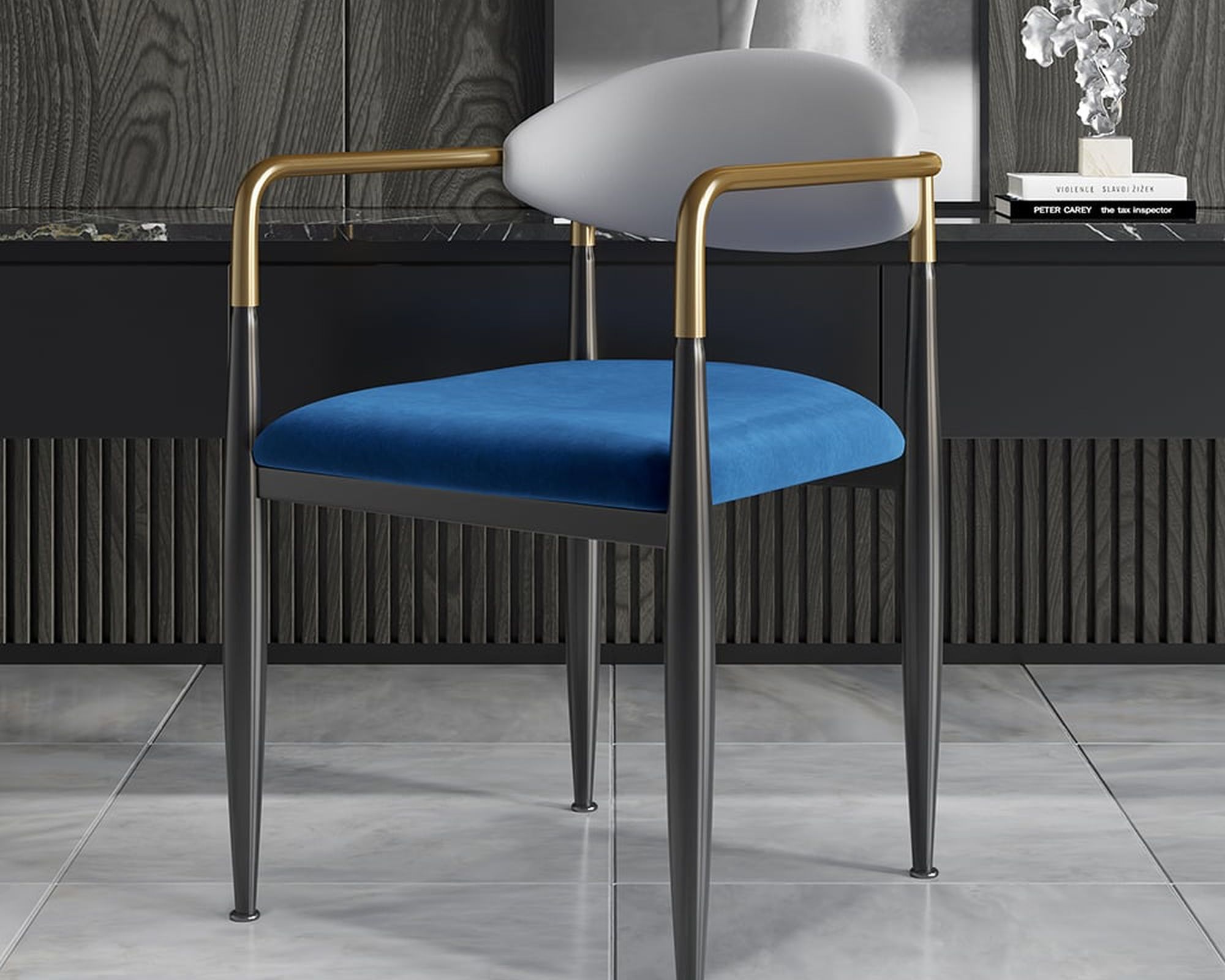 HMR Otrast Series Modern Dining Chairs with PU Leather Upholstery - Blue & White, 2-Pieces
