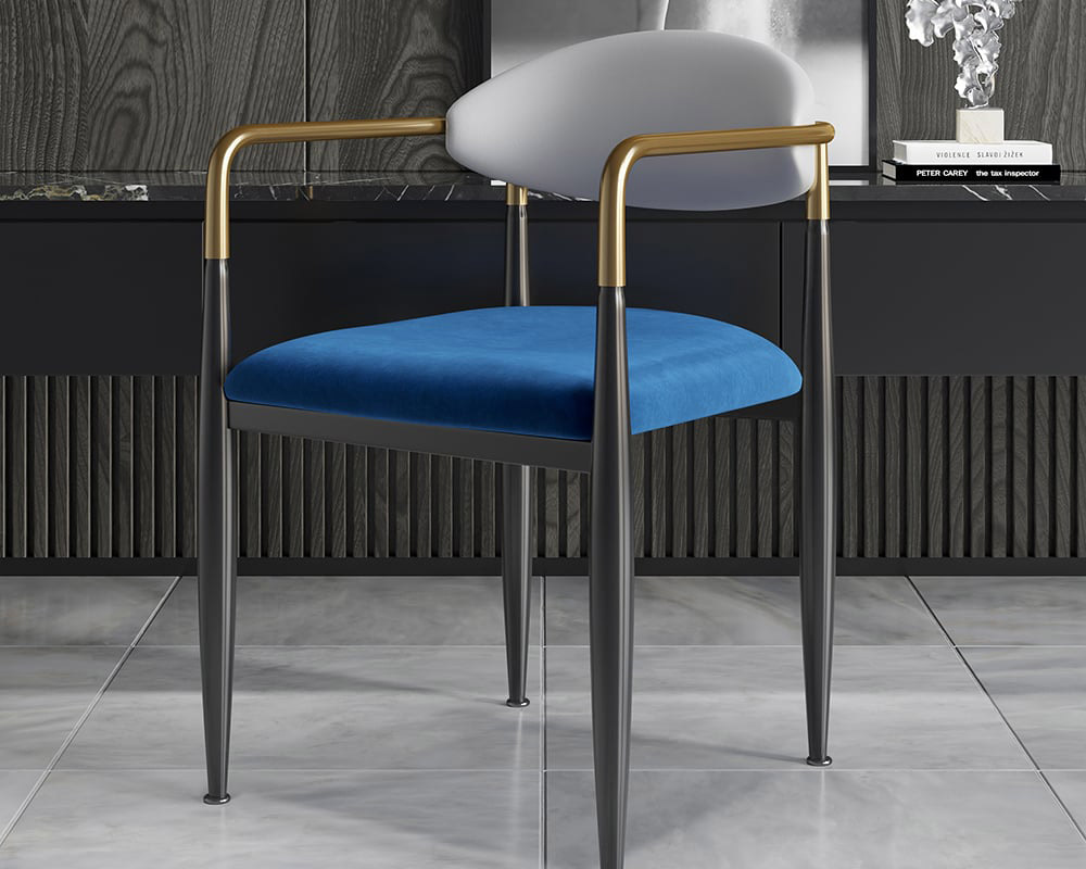 HMR Otrast Series Modern Dining Chairs with PU Leather Upholstery - Blue & White, 2-Pieces