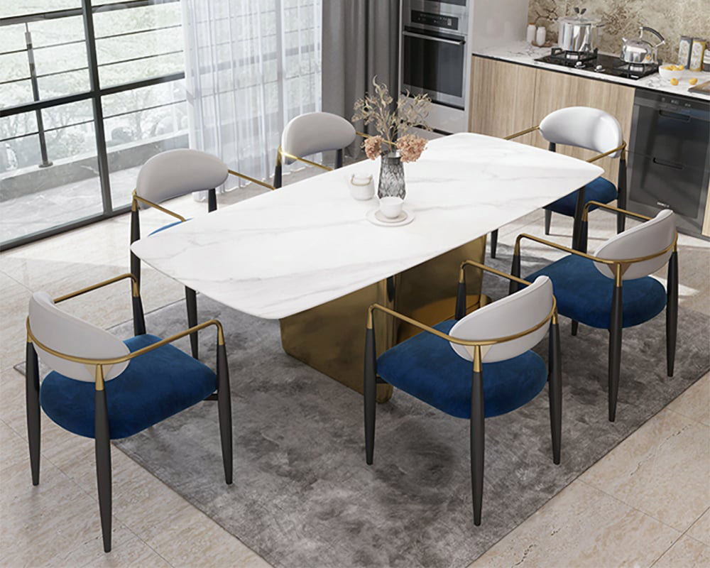 HMR Otrast Series Modern Dining Chairs with PU Leather Upholstery - Blue & White, 2-Pieces