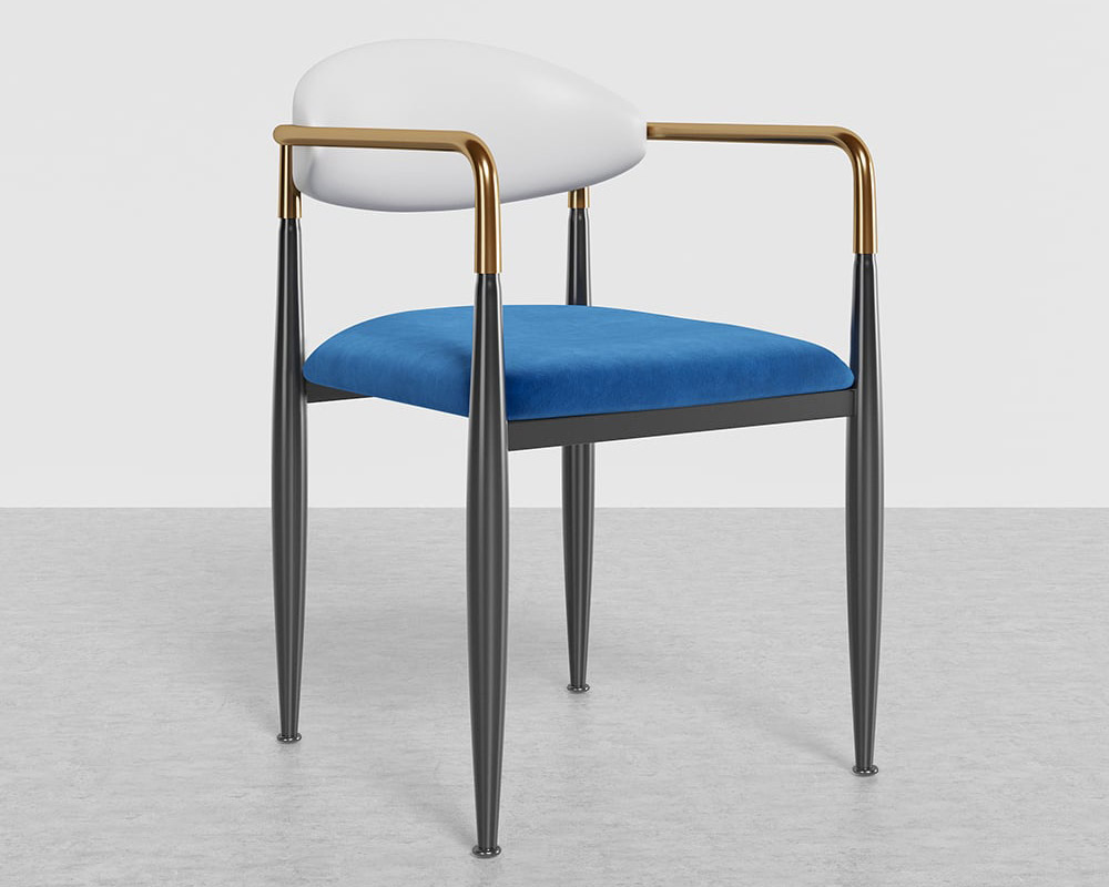 HMR Otrast Series Modern Dining Chairs with PU Leather Upholstery - Blue & White, 2-Pieces