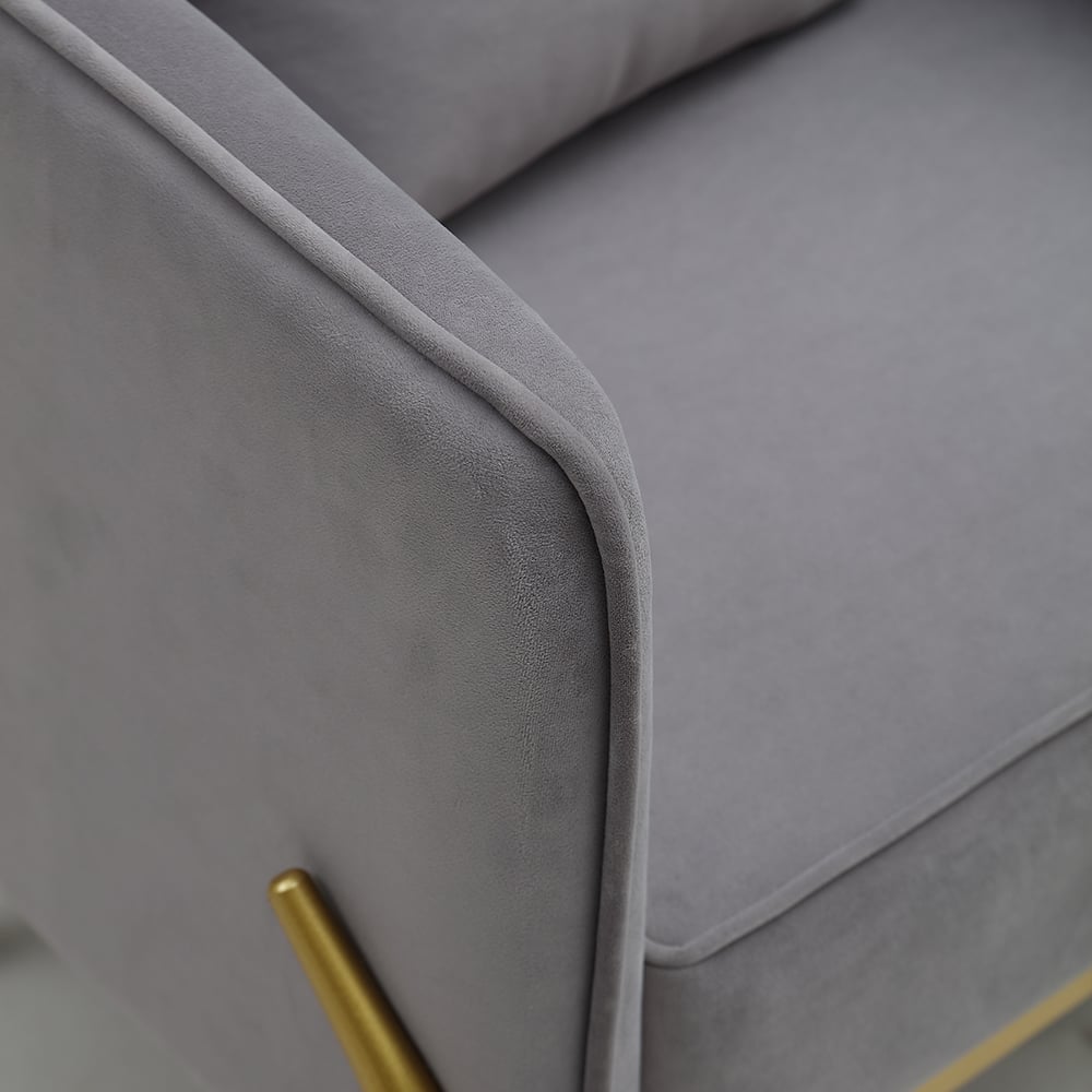 HMR - Velvet Accent Chair with Gold Legs and Pillow in Gray