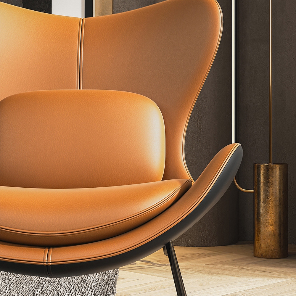 HMR - Accent Chair PU Leather Upholstery with Pillow in Orange and Black