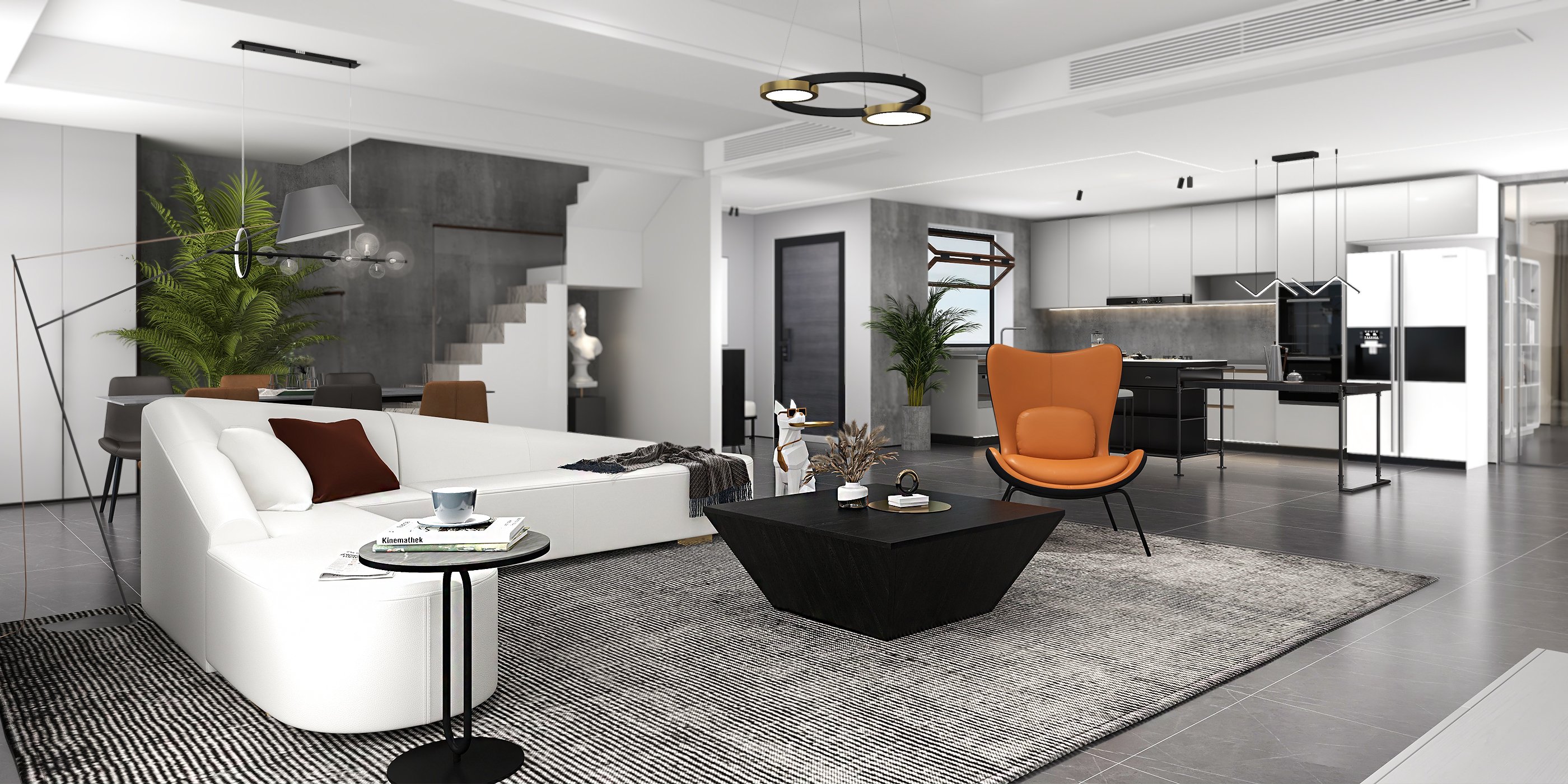 HMR - Accent Chair PU Leather Upholstery with Pillow in Orange and Black