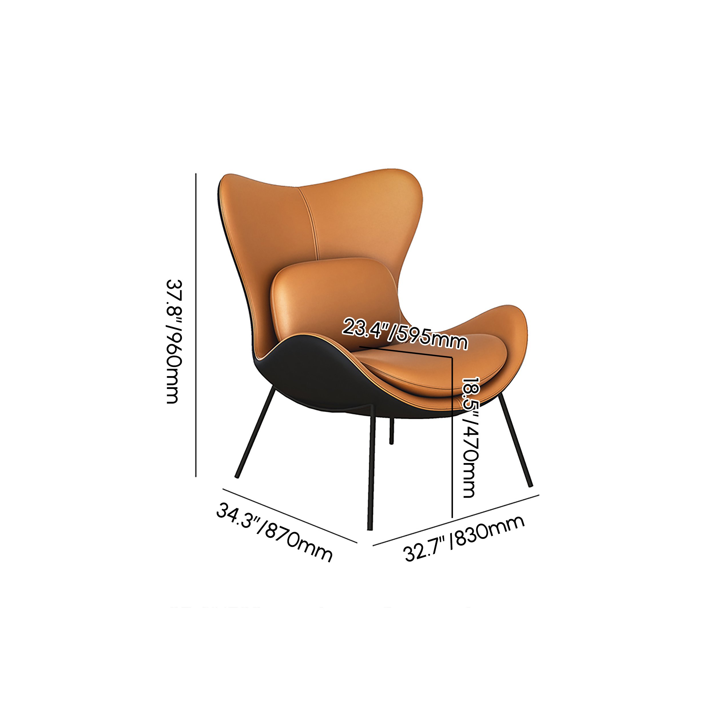 HMR - Accent Chair PU Leather Upholstery with Pillow in Orange and Black