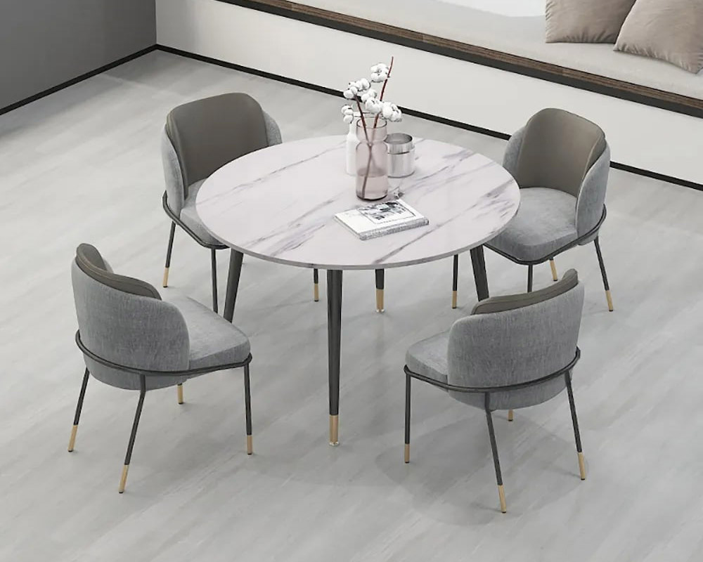 HMR Modern Dining Chairs with PU Leather and Linen Upholstery (Set of 2) - Gray