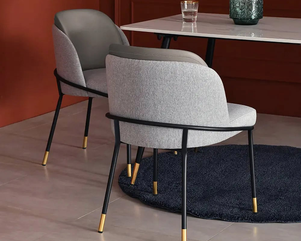 HMR Modern Dining Chairs with PU Leather and Linen Upholstery (Set of 2) - Gray