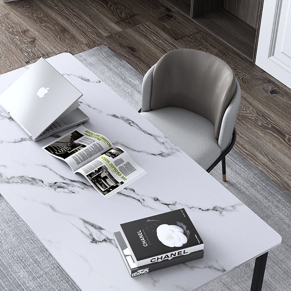 HMR Modern Dining Chairs with PU Leather and Linen Upholstery (Set of 2) - Gray
